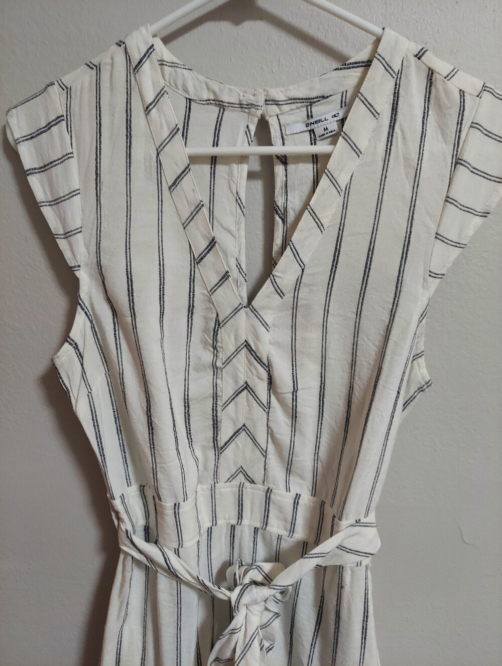 O'Neill Cream Dress with Black Stripe Pattern